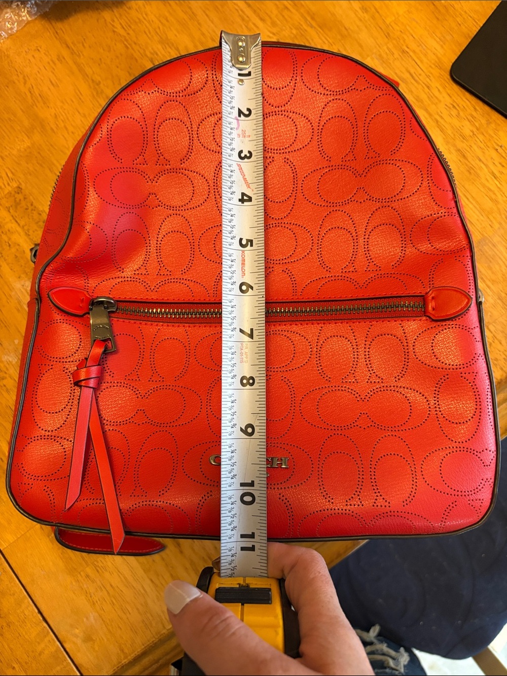 Coach Red Leather Mini Backpack with Signature Perforation - Picture 6 of 8